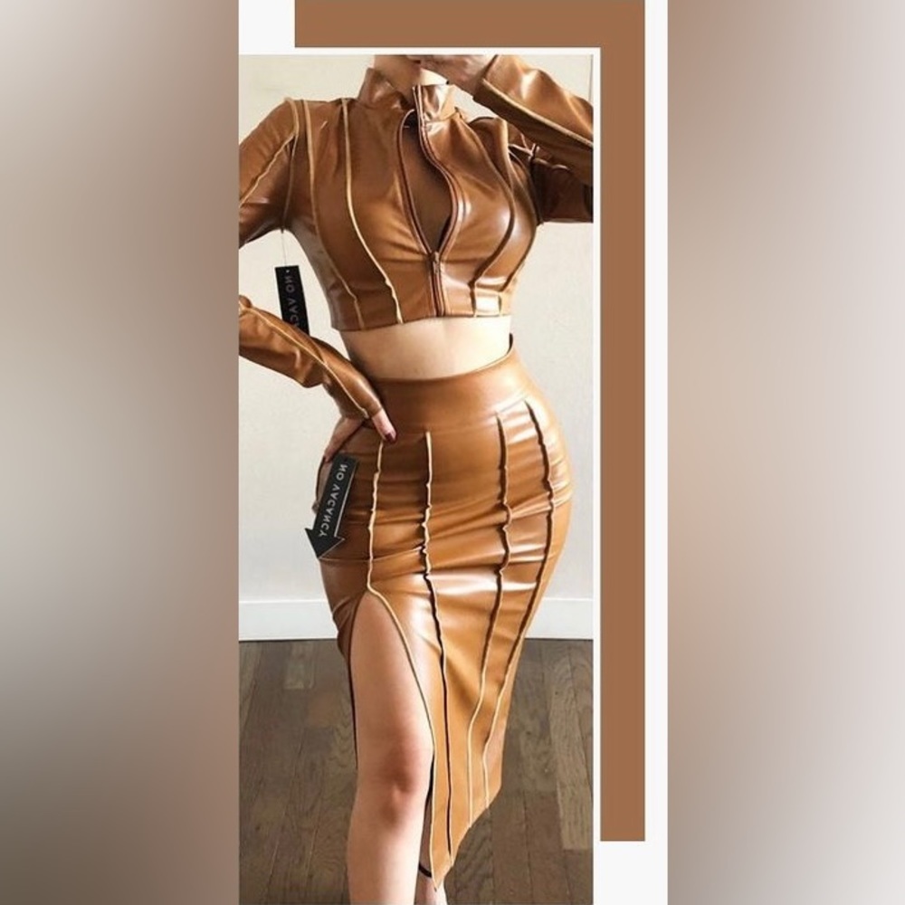 Faux Leather Two Pieces Cocoa Set